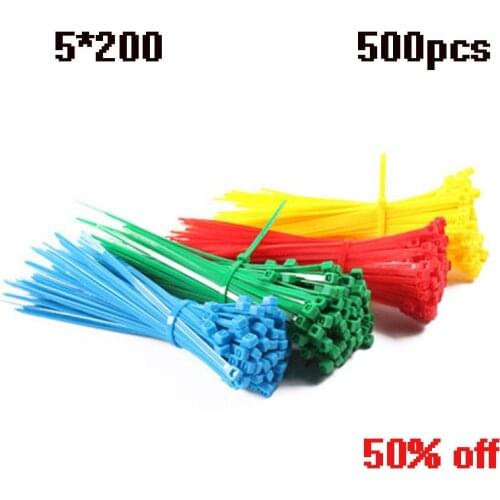 200mm Self-locking Nylon Cable Ties 5mm width 500pcs Self-Locking Plastic Nylon Wire Zip Ties Cable Tie accessories Seven Color