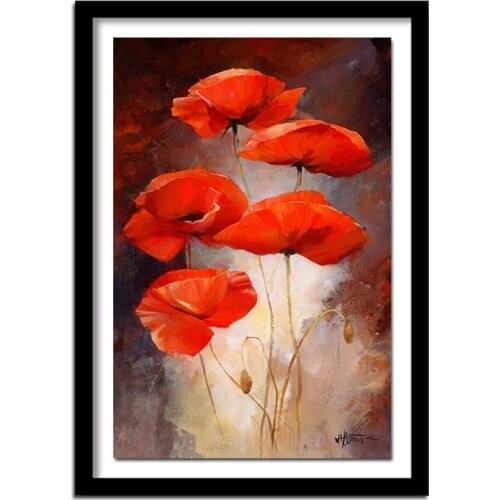 5D Diy Needlework square Diamond Painting Red flowers Picture Cross Stitch Rhinestone Paste Decorative Diamond Embroidery