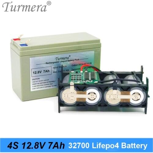 Turmera 32700 Lifepo4 Battery Pack 4S1P 12.8V 7Ah with 4S 40A Balance BMS for 12V Solar Panel and Uninterrupted Power Supply 12V