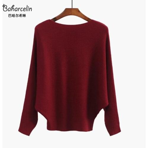 Baharcelin Women Girl Autumn Fall Winter Batwing Sleeve Pullovers Knitted sweaters solid color basic Knitwear Tops Clothing