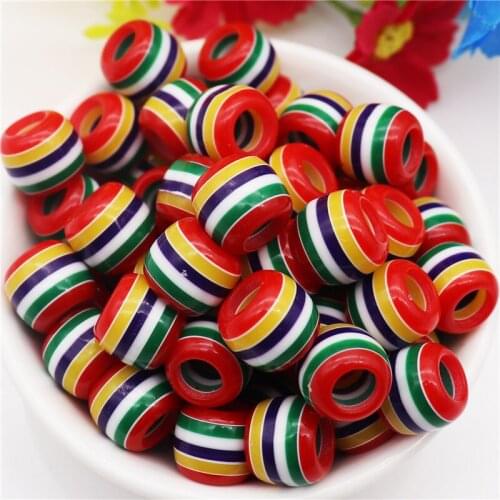 20 Pcs Lot Stripe Color Large Hole Rainbow Beads Fit Pandora Bracelet Bangle Necklace Earrings for Jewelry Making Accessories