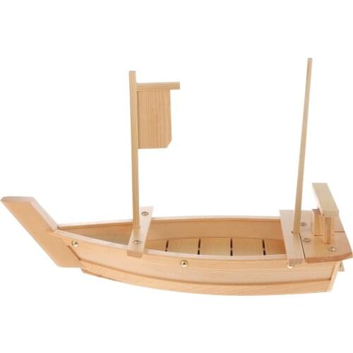 1Pc Sushi Boat Plate Sashimi Serving Plate Boat Shape Plate Wooden Tray