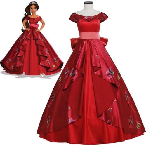 Cheap Elena of Avalor Princess Elena Cosplay Costume Red Luxury Fancy Princess Dress Halloween Costumes For Girl Women Custom