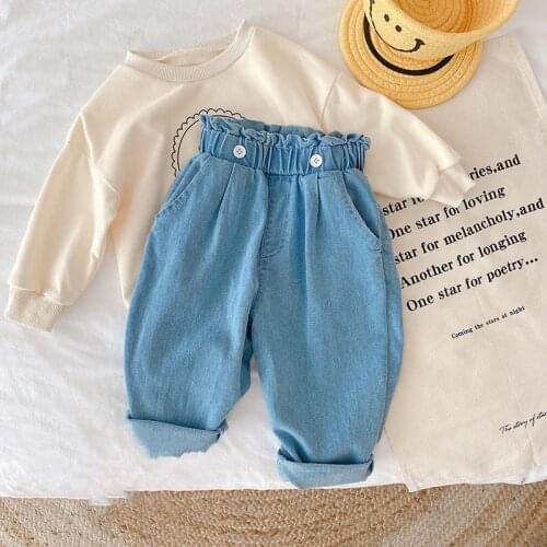 MILANCEL 2021 Autumn New Kids Trousers Front Button Boys Jeans Casual Girls Denim Pants