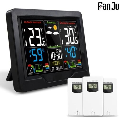 FanJu Digital Outdoor Thermometer Hygrometer Alarm Clock Home Weather Station Wireless Sensor Calendar Comfort Specialty Clocks
