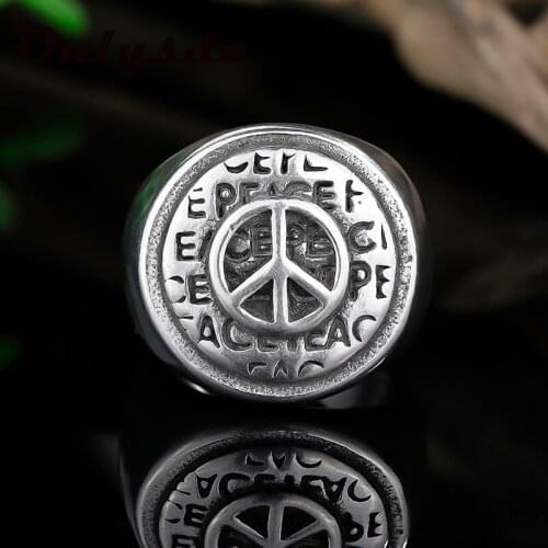 Aliexpress Stainless Steel Ring Love Peace Symbol Round Gothic Style Rings Accessories Mujer Massive ring Jewelry Dropshipping