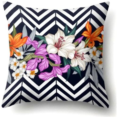 45*45cm Square Decorative Throw Pillow Case Geometric Striped Print Flower Pillowcase For Home