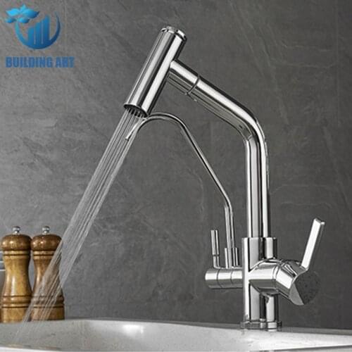 Brass Chrome Purified Kitchen Faucet Pull Out Style Faucet Kitchen Purification Deck Mounted Pure Water Hot Cold Mixer Crane