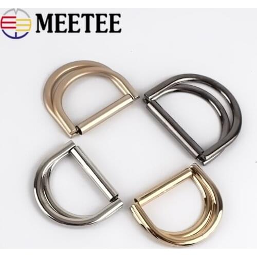Meetee 4pcs 15-50mm Metal Double D Ring Buckle Luggage Strap Coat Belt Adjustment Button DIY Windbreaker Decor Buckles Material