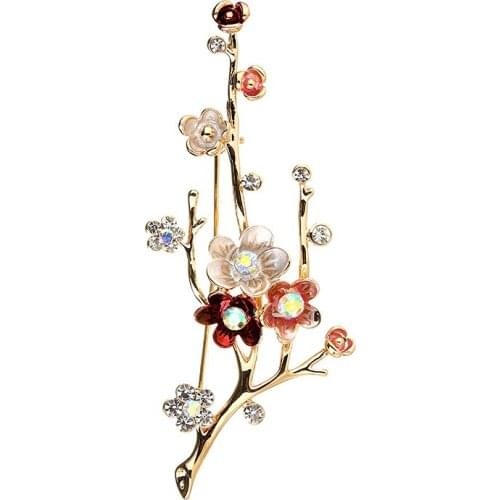Fashion Flower Brooches Gold Retro Elegant Flower Corsage Alloy Diamond Brooch Ladies Clothes Accessories Jewelry Badge Pins
