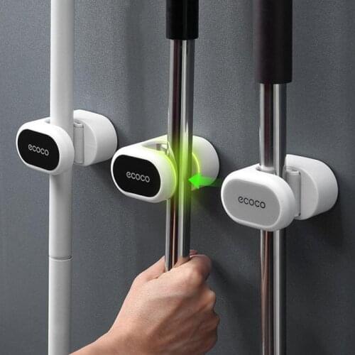 Mop Broom Holder Home Wall Mounted Mop Holder Household Adhesive Storage Broom Hanger Mop Hook Racks Kitchen Bathroom Organizer