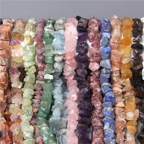 15'' 10-13mm Natural Irregular Freeform Raw Stone Rough Nugget Loose Bead Rose Amethysts Lapis Quartz Gem Stone Minerals Beads
