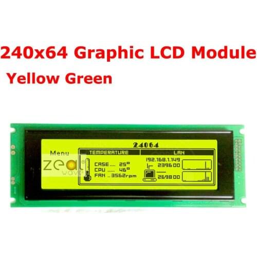 Newest High Quality 240x64 24064 Graphic Dot Matrix LCD Module with Yellow Green LED Backlight, Free Shipping+track code