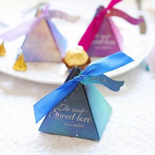 20pcs European Star Candy Box Gift With Ribbons Cones Wedding Favor Decoration Mariage Lembran Sachet Bonbon Boite Cadeau