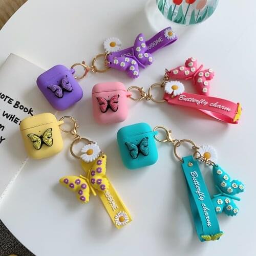 Suitable for Apple Airpods12 protective cover wireless bluetooth headset cartoon Airpods silicone cute animal butterfly keychain