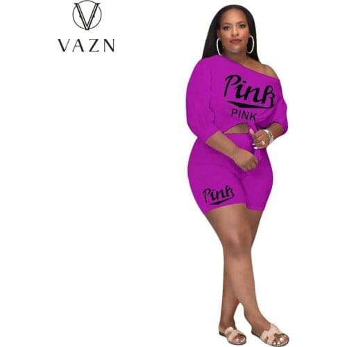 VAZN 2021 Hot Popular Sunshine Letter Shinny Energy Regular Tracksuits Young Daily Short Sleeve Short Pants Women 2 Piece Set
