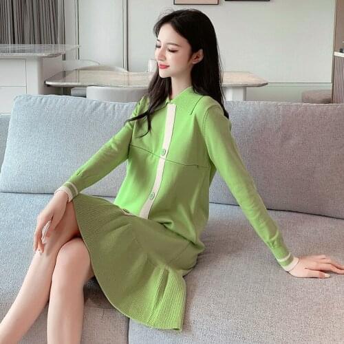 Factory Sale Autumn Winter Korean Loose for Pregnant Women Breastfeeding Dress Knitted Color Matching Sweater Feeding Clothes