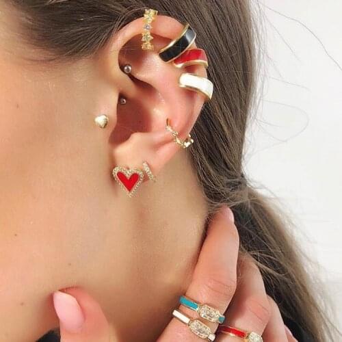 RED BLACK WHITE BLUE enamel romantic heart stud earring Gold filled girl women lover gift lovely heart shape fashion jewelry