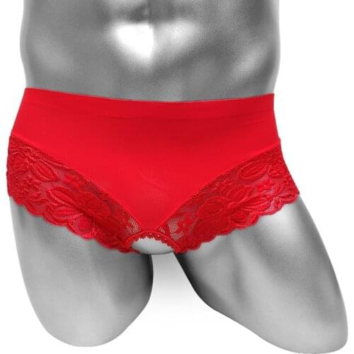 Sexy Floral Lace Sissy Briefs Panties Crossdressers Mens Underwear Erotic Lingerie See Through Crotchless Male Bikini