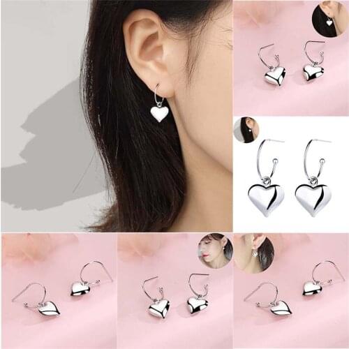 Heart Earrings Silver Beautiful Heart Hoop Drop Jewellery Earrings Womens