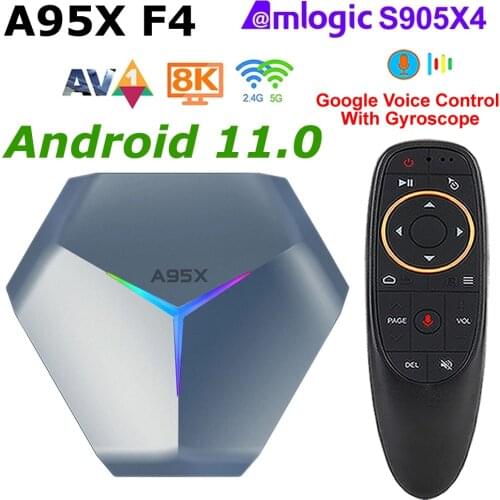 Android 10 TV Box Amlogic S905X4 A95X F4 4GB RAM 128GB ROM BT4.1 2.4G/5Ghz Wifi RGB Light 8K decoding 4K YouTube Media Player