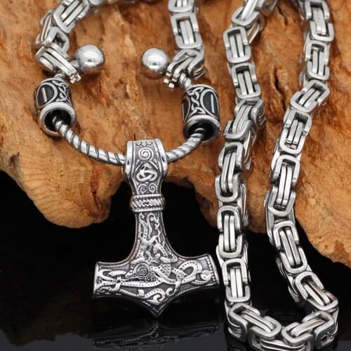 VikingCeltic Nordic viking mjolnir stainless steel thor hammer necklace for man -king chain