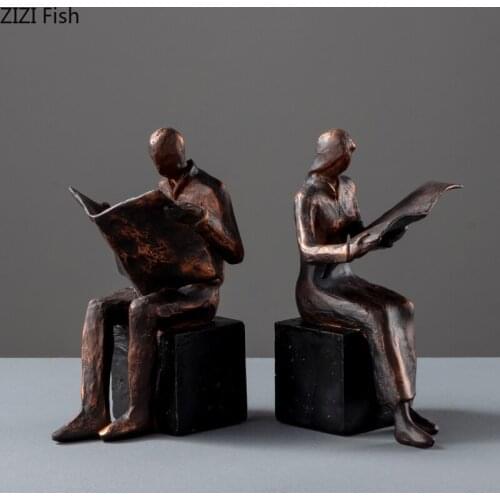 Vintage Figurines Imitation Metal Figure Statue Decoration Resin Scholar Sculpture Crafts Living Room Furnishing Home Decoration