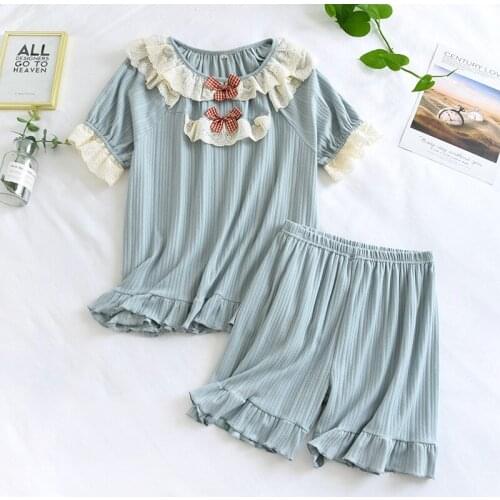 Japanese Summer New Style Ladies Pajamas Short-sleeved Shorts Two-piece 100%Cotton Womens Pit Cloth Breathable Home Service Set