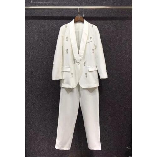 2021 Autumn Winter Fashion Blazer Sets High Quality Women Crystal Beading Deco Blazer Suits+Skinny Pants & Capris Sets Female