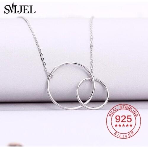 SMJEL 925 Sterling Silver Double Circles Round Choker Necklace Women Interlocking Circle Necklace Statement Wedding Necklace
