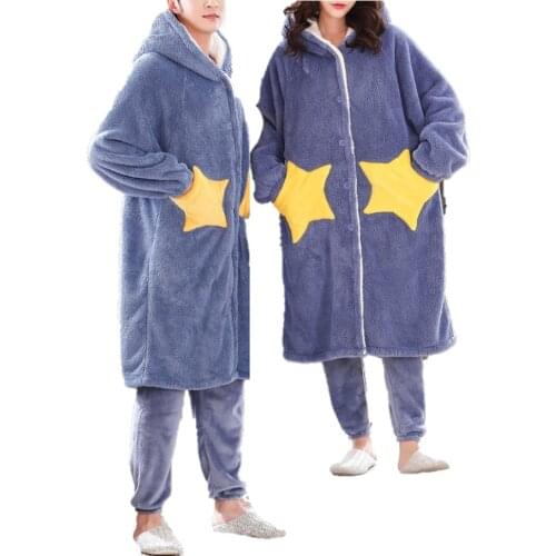 Winter Flannel Night Gown Robe Womens Dressing Gown Sleepwear Home Clothing Thick Warm Coral Velvet Female Nightgown Suit Pajama