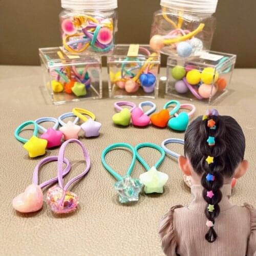 10 Pcs/Set New Girls Cute Colorful Star Heart Rabbit Scrunchie Kids Sweet Elastic Hair Bands Headband Fashion Hair Accessories