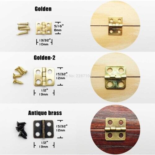 12pcs Mini Small Light Golden Antique Brass Bronze Jewelry Chest Gift Music Box Wood Case furniture Dollhouse Cabinet Door Hinge