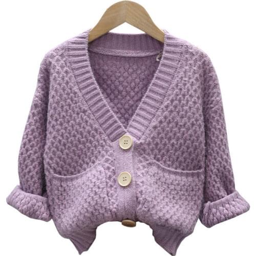 2021 Autumn Girls Knitted Sweater Children Clothing Knitting Baby Cardigan Kids Clothes Childrens Coats Fashion Solid Jacket