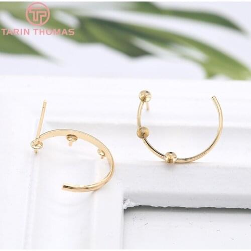 4PCS 17.5x21MM 24k Gold Color Brass C Shaped Stud Earrings with Half Pins DIY High Quality Jewelry Findings Accessories