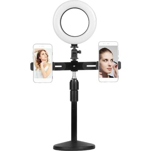 Photography 6inch Mini LED Video Ring Light Lamp USB Powered Dual Phone Holder Bracket Light Stand for Live Streaming Selfie