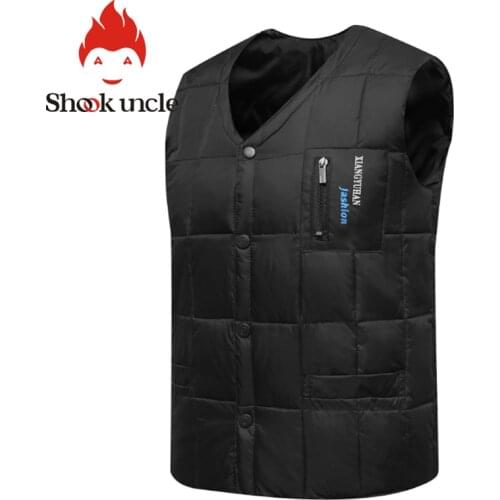 80% White Duck Down Vest Men Autumn Winter Warm Sleeveless V-neck Button Down Bodywarmer Waistcoat Thick Slim Casual Male Vest