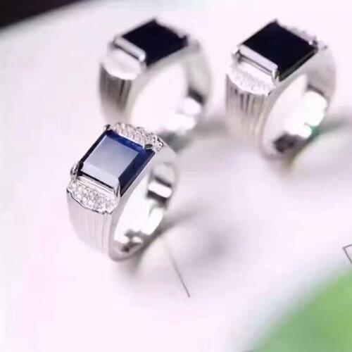 Free shipping Natural and Real Sri Lanka Sapphire Man Ring 925 sterling silver Natural Sapphire Man Ring 9*10.5mm