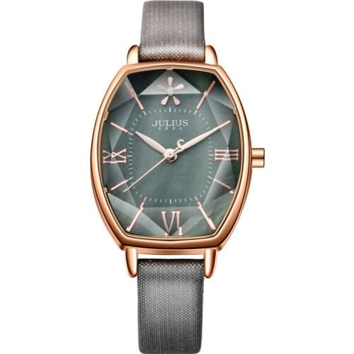 Top Julius Brand Woman Watch Rose Gold Dress lady Leather Quartz Watch girl Watches Clock Creative Barrel shape Roman character
