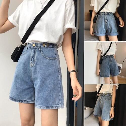 High-Waisted Five-Point Pants Denim Shorts Button Denim Shorts Pants Women Summer Party SAL99