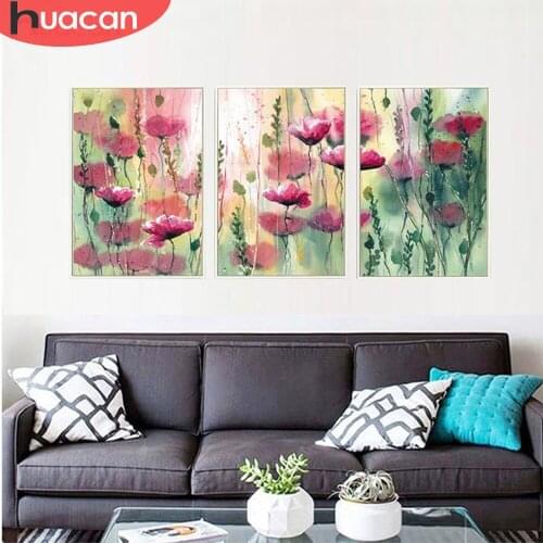 HUACAN Multi-picture 5D DIY Diamond Painting Triptych 3pcs Diamond Painting Flower Diamond Mosaic Peony Handmade Decoration Home