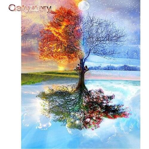 GATYZTORY DIY Paint by numbers for children Four Seasons Tree paint by number canvas photo frames for picture 40x50cm photo fram