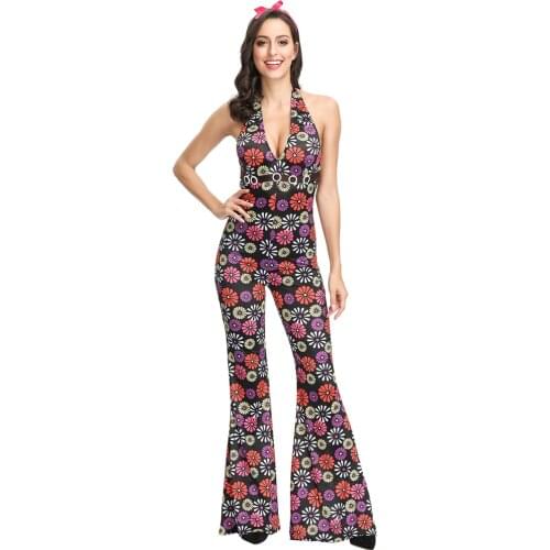 Summer Women Floral Jumpsuit Sleeveless V- Neck Jumpsuits Fashion Ladies Flower Print Wide Leg Pants Long Trousers