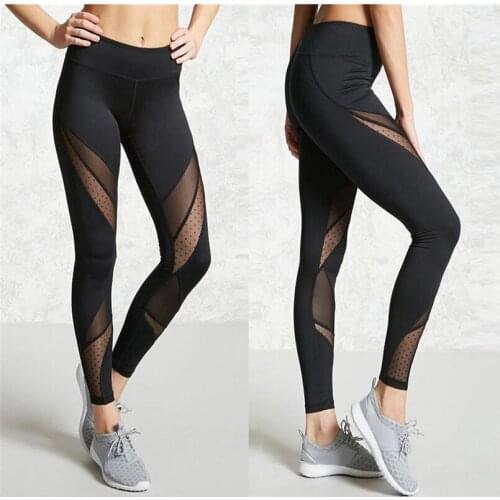 Womens Leggins Net Yarn Patchwork Tight Stretchy Sports Cloths Fitness Clothing High Waist Ankle Length Workout Leggings
