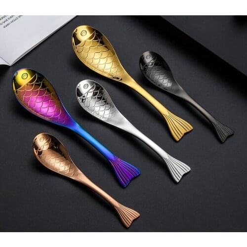 304 Spoon Stainless Steel Spoon Creative Cartoon Fish Shaped Dessert Spoon Gold Plated Spoon Mixing Spoon Tableware
