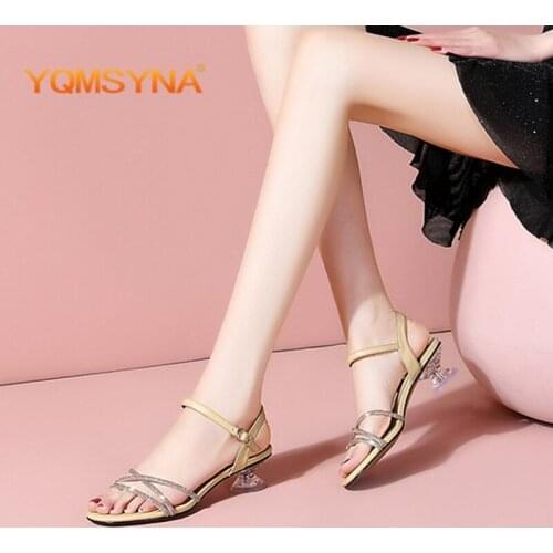 YQMSY Fashion Women Sandals Genuine Leather Transparent Strange Style Bling Narrow Band Sandals Concise Buckle Strap Shoes AS174
