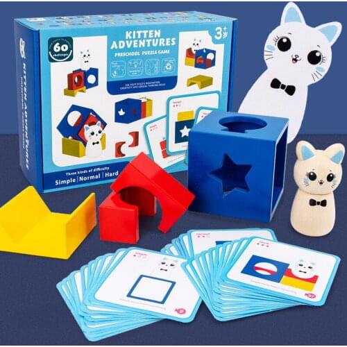 Montessori Baby Game Kitten Magic Box Building Blocks Puzzle Logical Thinking Early Education Cognitive Gift for Kids