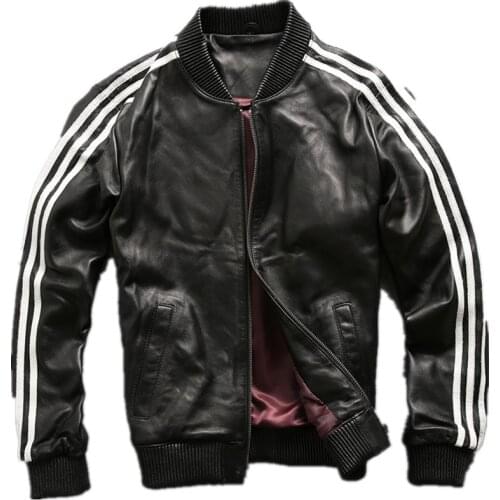 2020 Men Black Genuine Leather Jacket Plus Size XXXXL Real Thin Sheepskin Men Winter Casual Fashion Leather Coat FREE SHIPPING