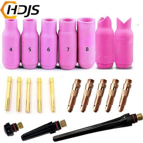 20 PCS TIG Consumables Fittings Kit Ceramic nozzle inner and outer corner copper clip nozzle guide gun tail for WP 17 18 26