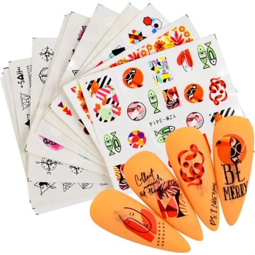 Snake Animal Design Water Decals Black Snake Tattoo Love Shaped Character Image Nail Art Stickers Decoration